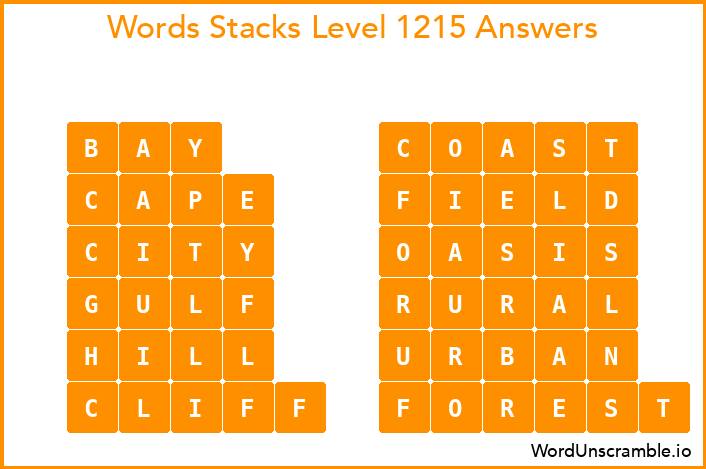 Word Stacks Level 1215 Answers