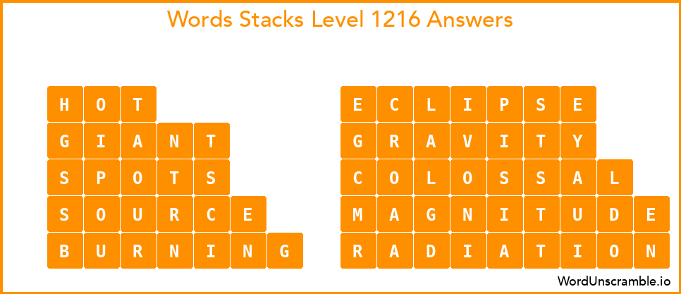 Word Stacks Level 1216 Answers