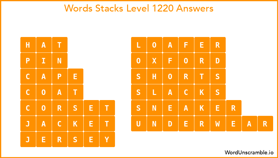 Word Stacks Level 1220 Answers
