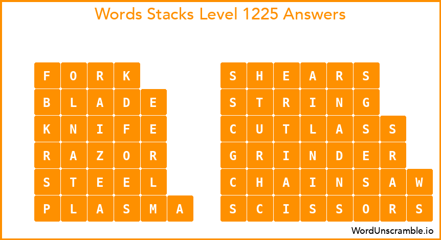 Word Stacks Level 1225 Answers