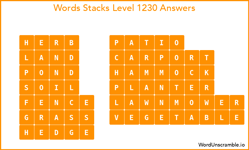 Word Stacks Level 1230 Answers