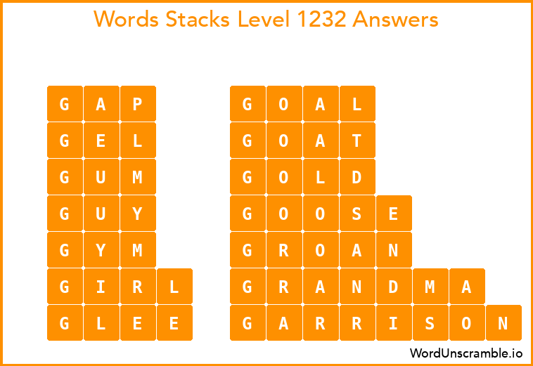 Word Stacks Level 1232 Answers
