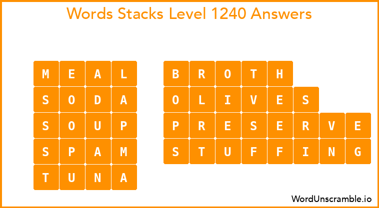Word Stacks Level 1240 Answers