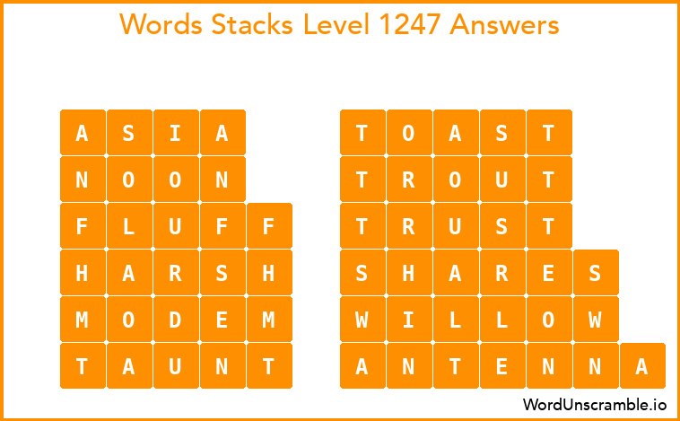 Word Stacks Level 1247 Answers