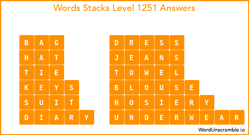 Word Stacks Level 1251 Answers