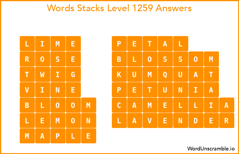 Word Stacks Level 1259 Answers