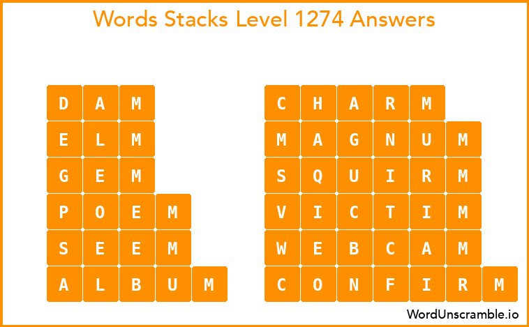 Word Stacks Level 1274 Answers