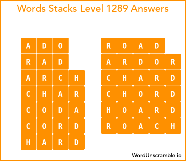 Word Stacks Level 1289 Answers