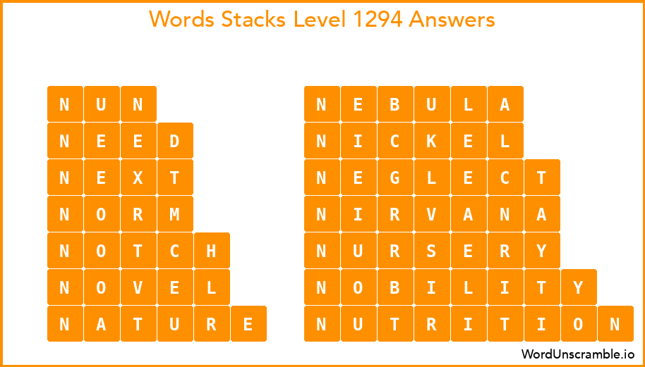 Word Stacks Level 1294 Answers