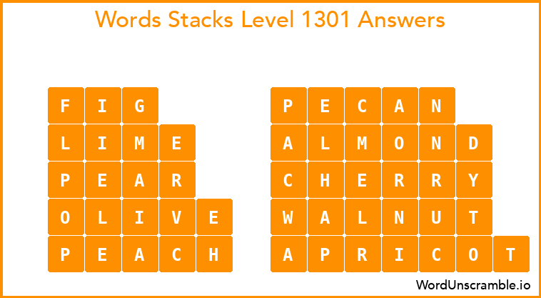 Word Stacks Level 1301 Answers