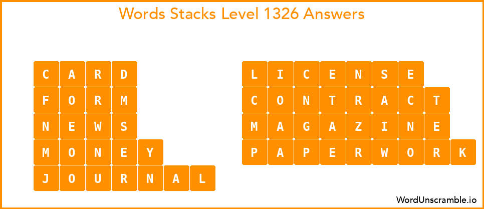 Word Stacks Level 1326 Answers