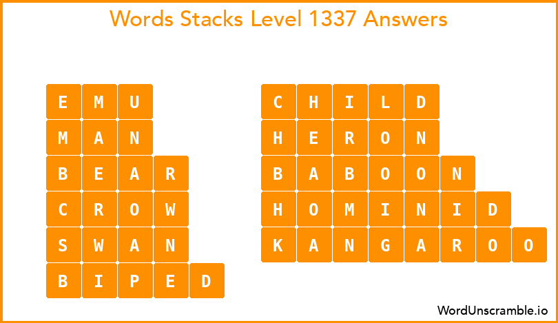 Word Stacks Level 1337 Answers