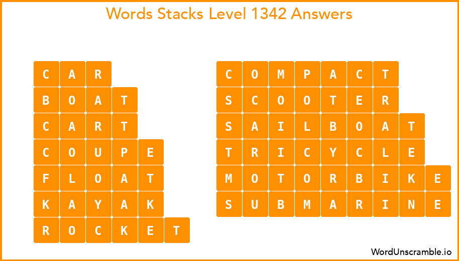 Word Stacks Level 1342 Answers