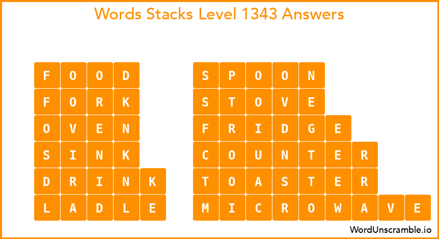 Word Stacks Level 1343 Answers