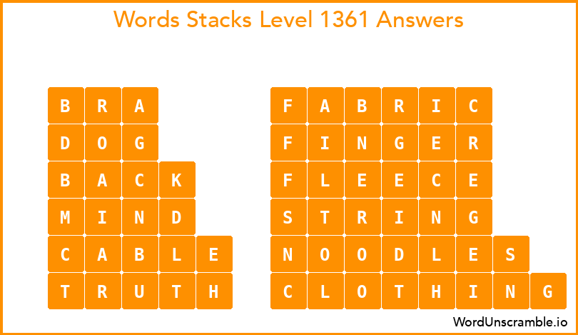Word Stacks Level 1361 Answers