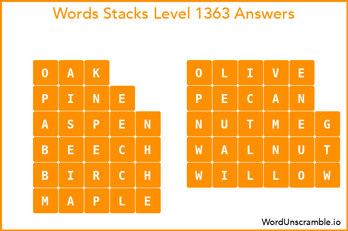 Word Stacks Level 1363 Answers