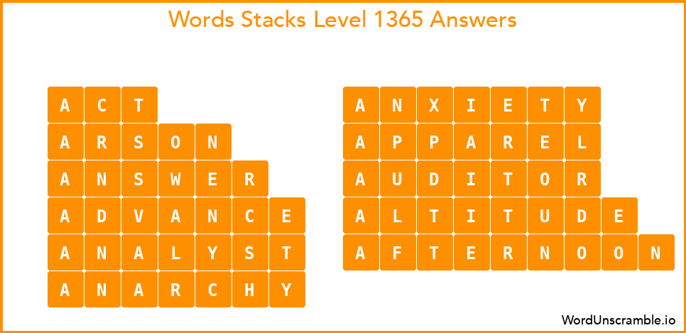 Word Stacks Level 1365 Answers