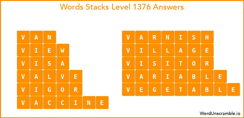 Word Stacks Level 1376 Answers
