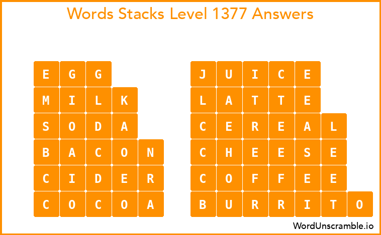 Word Stacks Level 1377 Answers