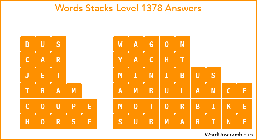 Word Stacks Level 1378 Answers