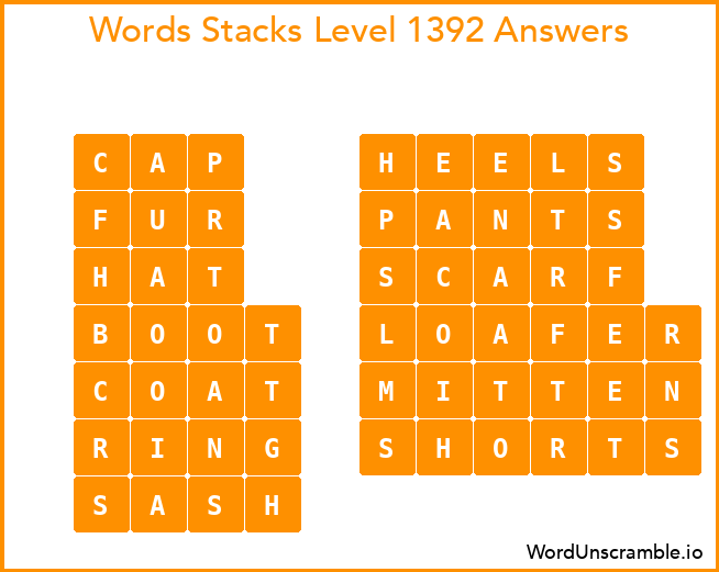 Word Stacks Level 1392 Answers