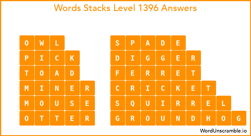 Word Stacks Level 1396 Answers