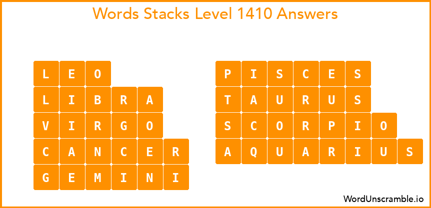 Word Stacks Level 1410 Answers