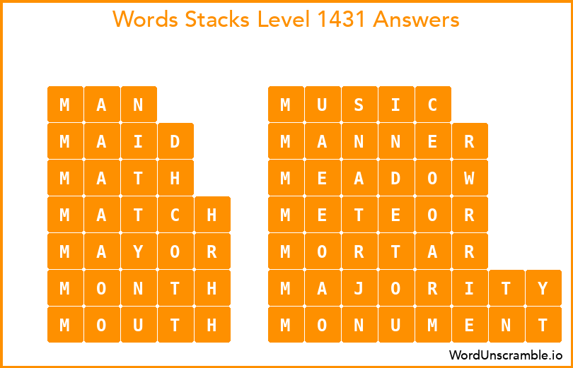 Word Stacks Level 1431 Answers