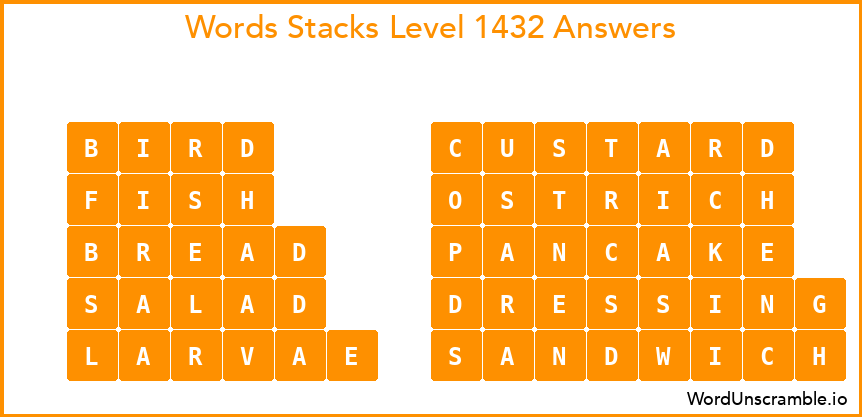 Word Stacks Level 1432 Answers