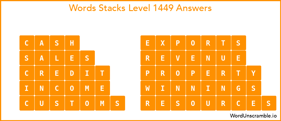 Word Stacks Level 1449 Answers