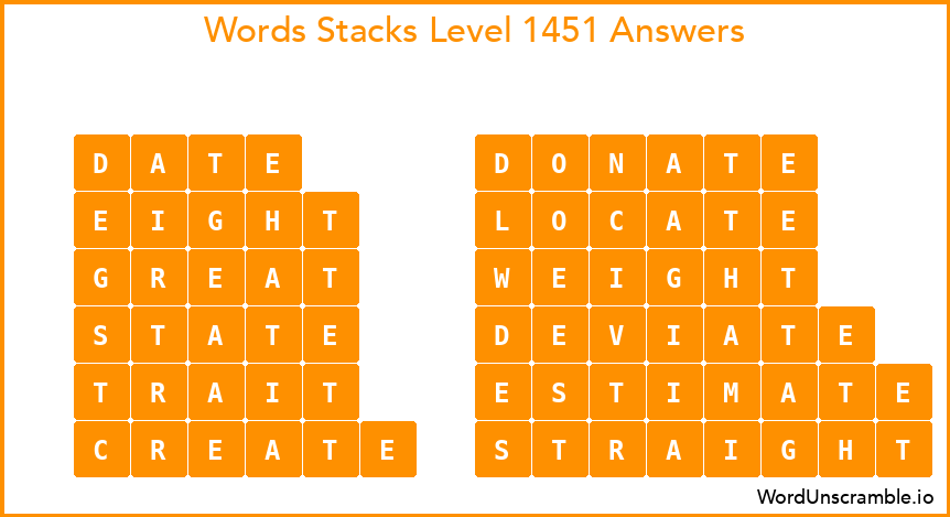 Word Stacks Level 1451 Answers