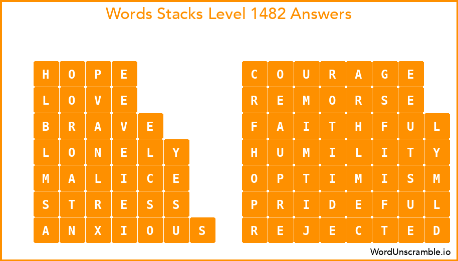 Word Stacks Level 1482 Answers