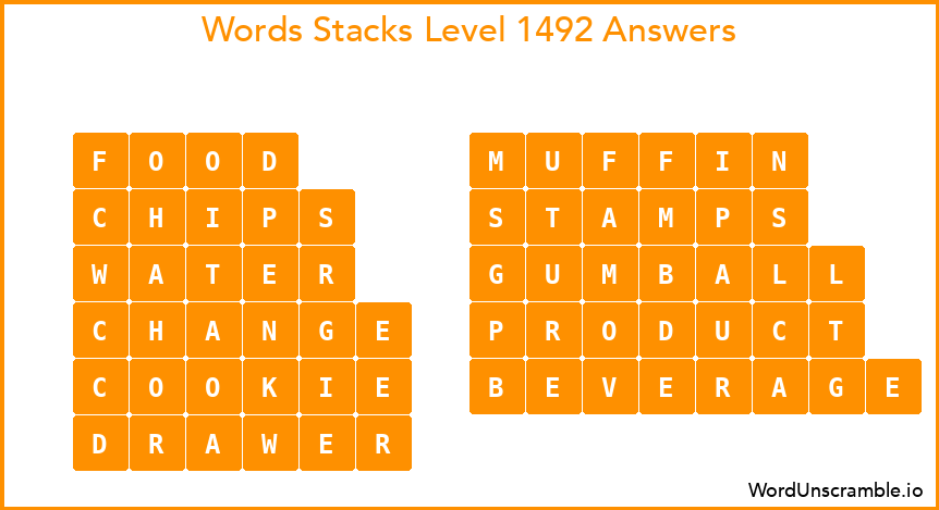 Word Stacks Level 1492 Answers