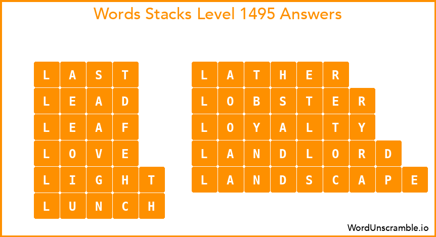 Word Stacks Level 1495 Answers