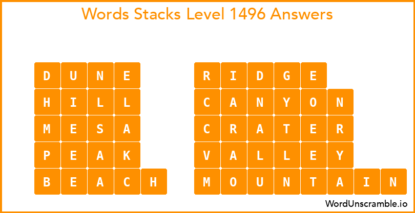 Word Stacks Level 1496 Answers