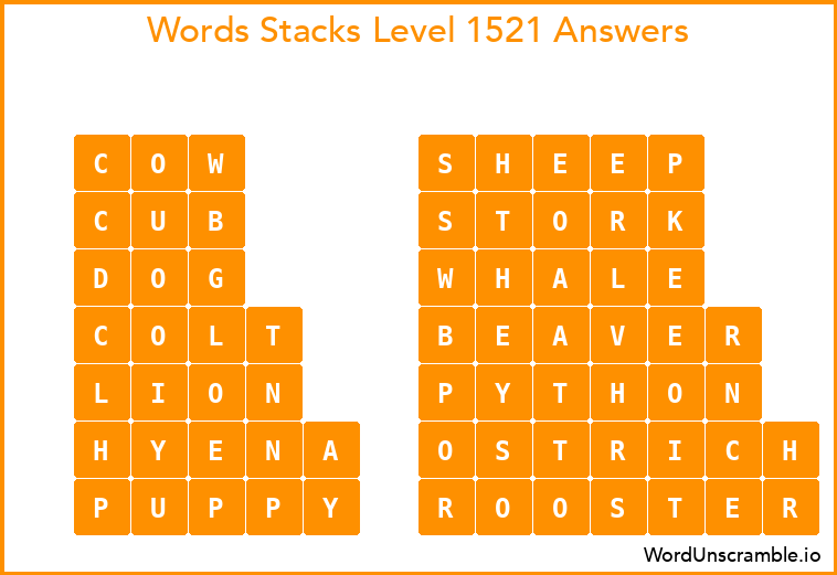 Word Stacks Level 1521 Answers