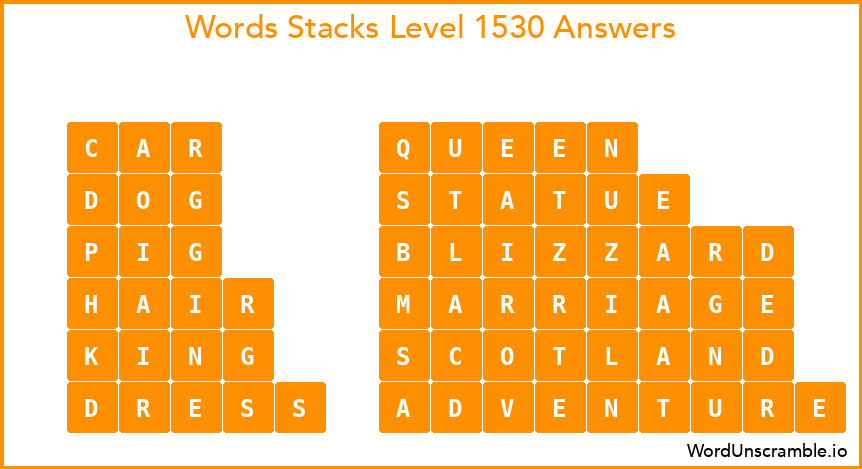 Word Stacks Level 1530 Answers