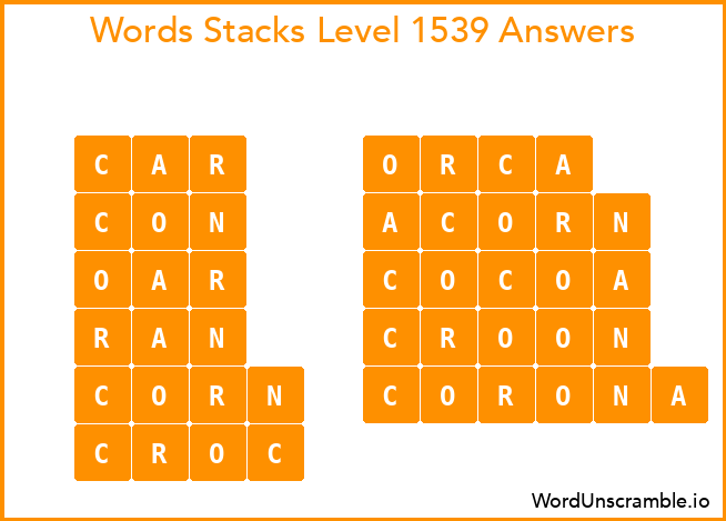 Word Stacks Level 1539 Answers