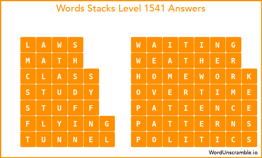 Word Stacks Level 1541 Answers