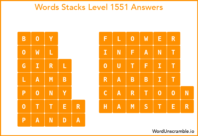 Word Stacks Level 1551 Answers
