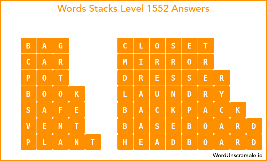 Word Stacks Level 1552 Answers