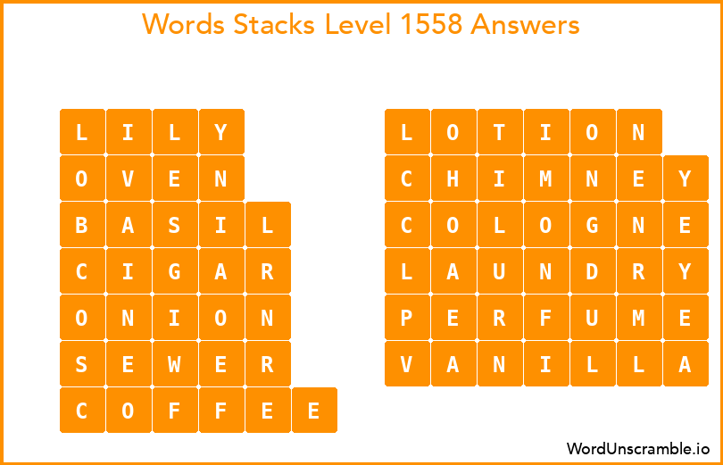Word Stacks Level 1558 Answers