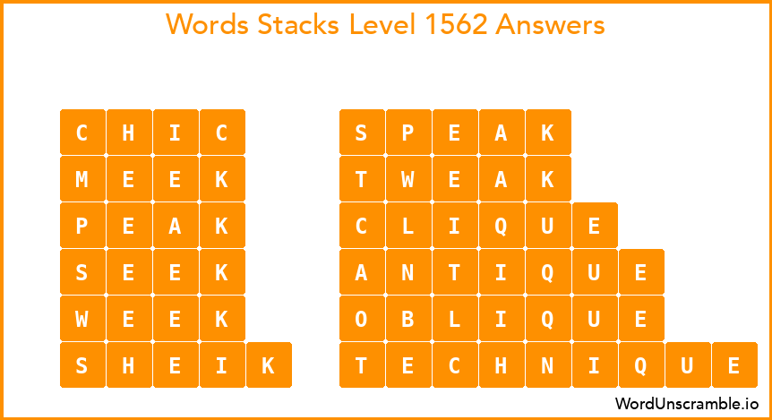 Word Stacks Level 1562 Answers