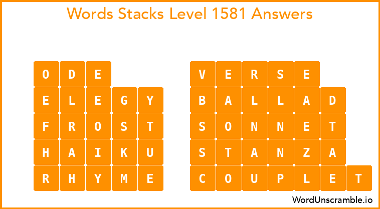 Word Stacks Level 1581 Answers