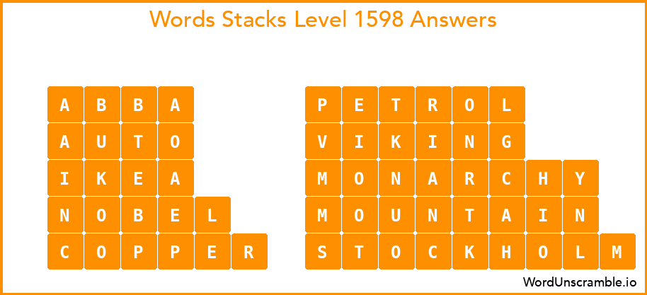 Word Stacks Level 1598 Answers