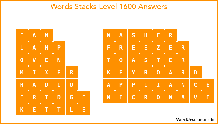Word Stacks Level 1600 Answers