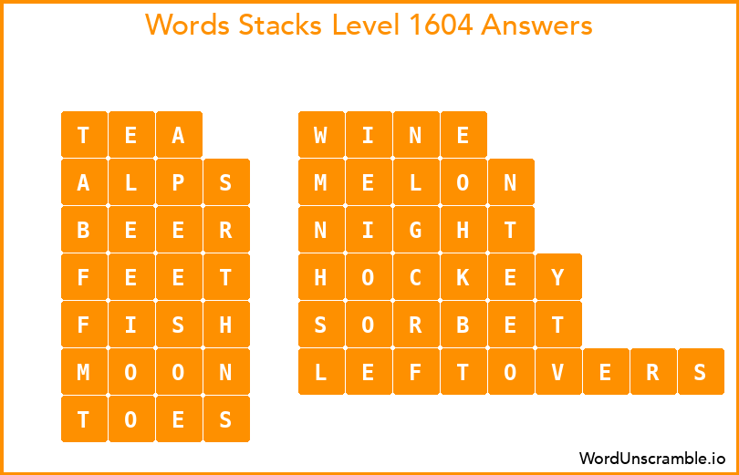 Word Stacks Level 1604 Answers