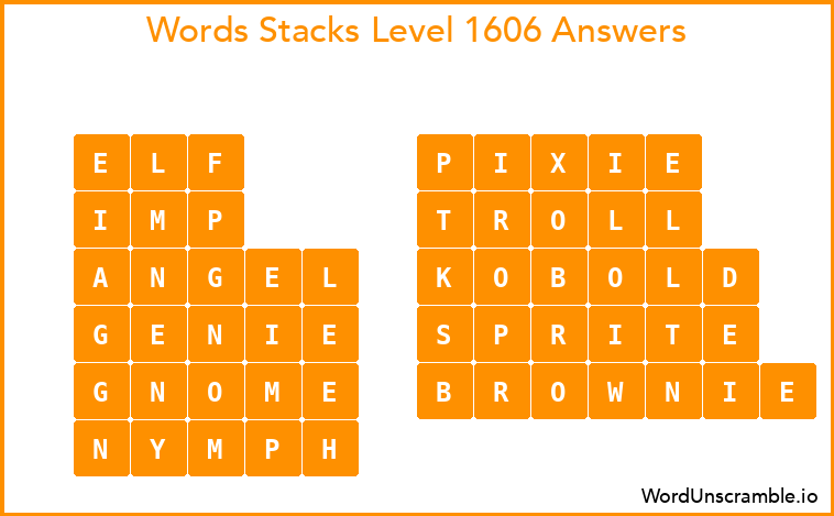 Word Stacks Level 1606 Answers