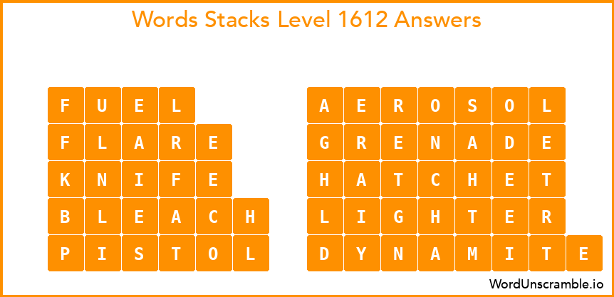 Word Stacks Level 1612 Answers