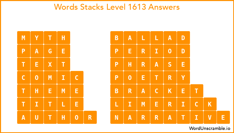 Word Stacks Level 1613 Answers